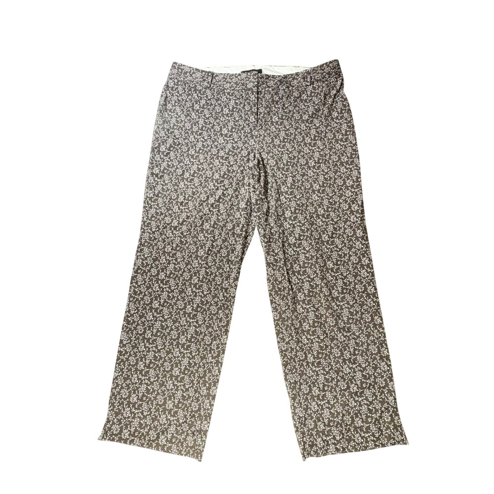 Talbots Signature Brown White Floral Wide Leg Cotton Stretch Trousers Pants 12